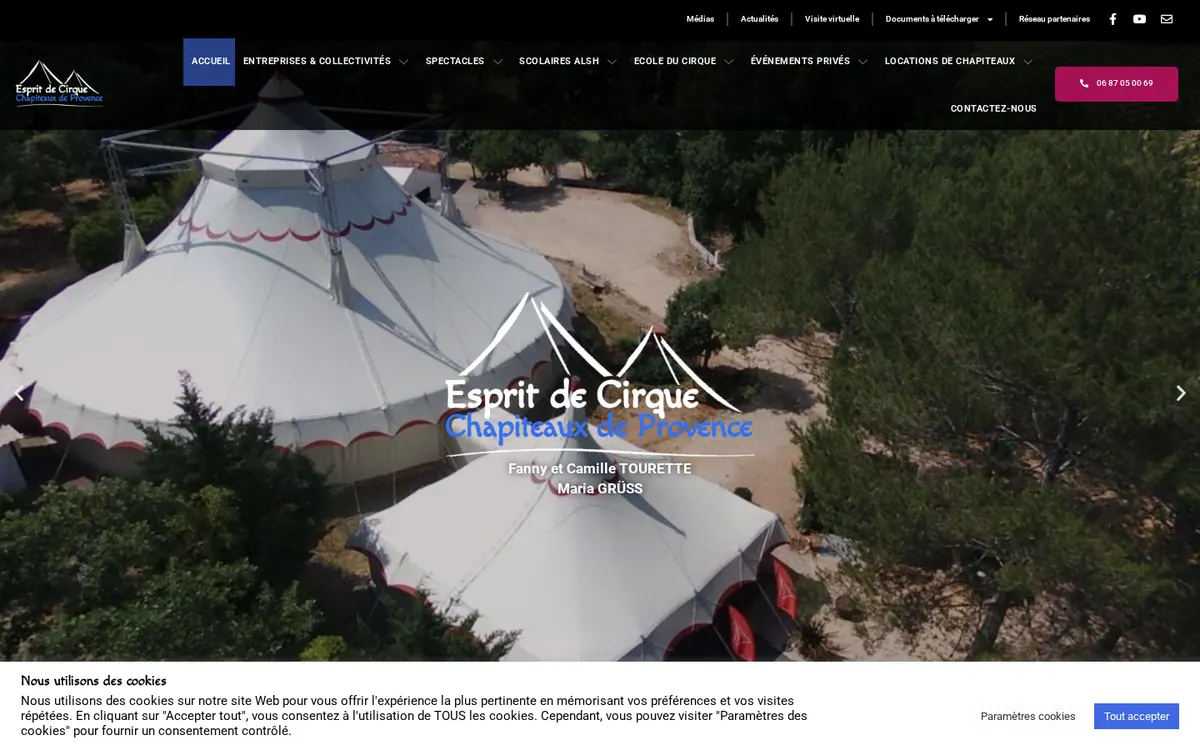 Page d’accueil du site d’Esprit de Cirque