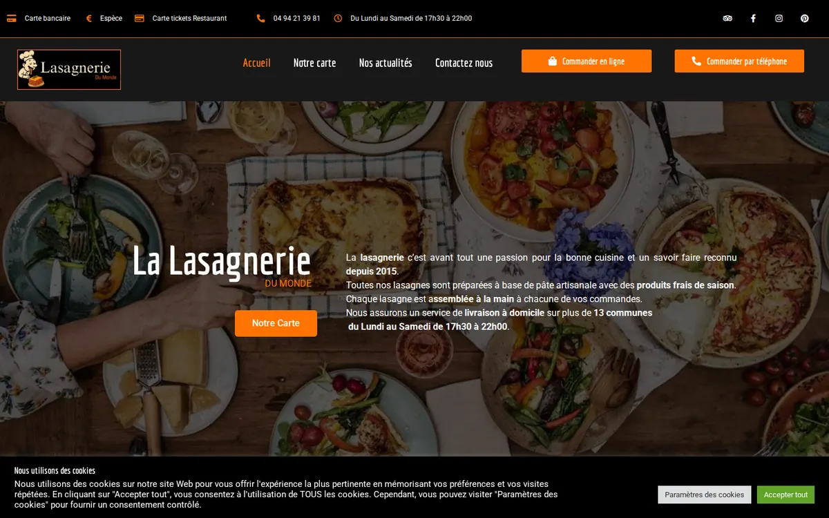 Page d’accueil du site de La Lasagnerie