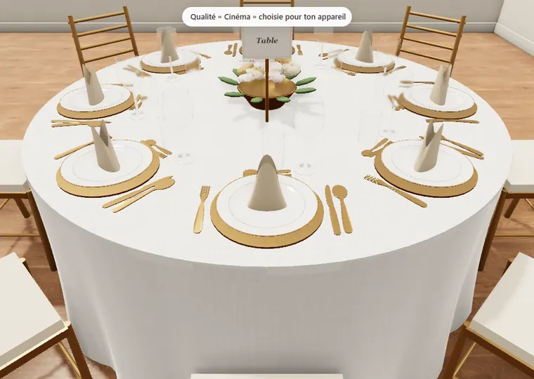 Table ronde dressée à la française en 3D