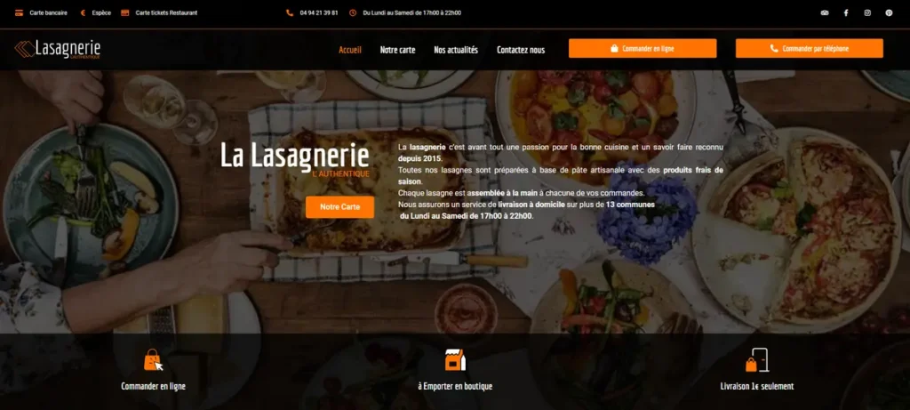 aperçu du site web de la lasagnerie la garde, réalisation iliade digital