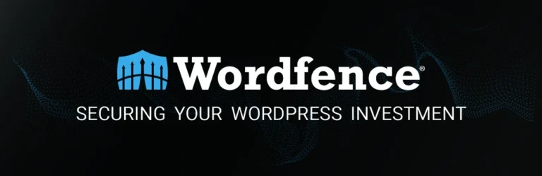 Logo Wordfence sur fond noir, avec le slogan "Securing Your WordPress Investment"