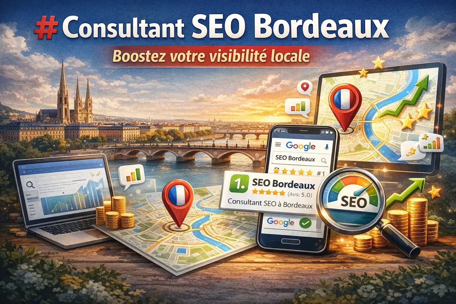 Consultant SEO à Bordeaux aidant une entreprise à améliorer sa visibilité locale sur Google