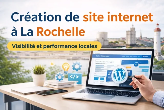 Illustration de service pour la création de site internet à La Rochelle : site WordPress professionnel, rapide, sécurisé et optimisé pour le référencement local.